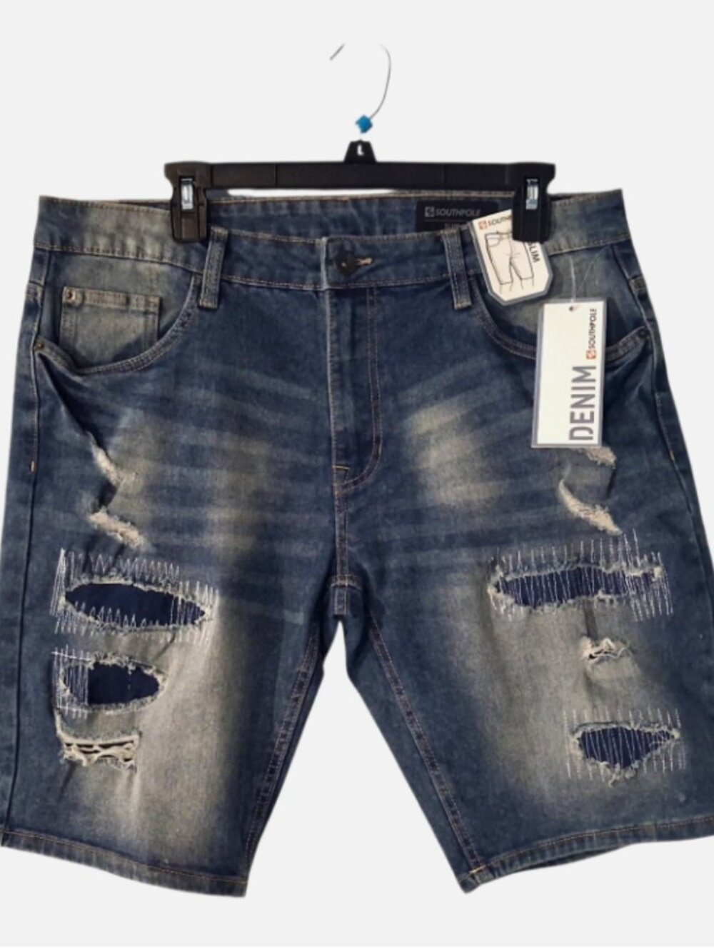 Southpole Denim Shorts Size 34 Active Flex slim 4 way stretch Distressed blue